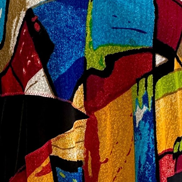 Lior Paris Multicolor Abstract Artsy Tunic Top Sz Large 3/4 Sleeves Art to Wear - Picture 3 of 9